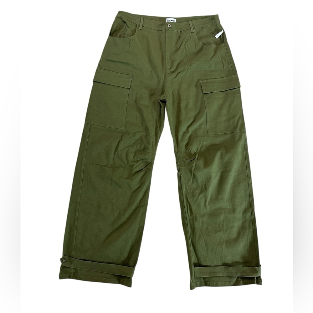 NWT STEVE MADDEN Mid Rise Cargo Pants Jeans Wide Leg Burnt Olive DO33145F Sz XL - Picture 2 of 16